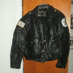 Vintage Collectible Black Leather Chicago Police Motorcycle Jacket - size 48